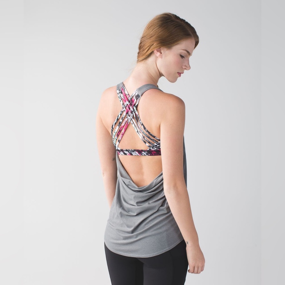 Lululemon Wild Tank Top Strappy Open Back Heathered Gray /Multicolored